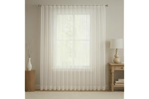 Megachest pure voile extra wide tape top sheer curtain (1 Panel) Iris-stripe ivory, W 116" x L 54" (1 Panel)