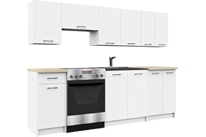 AKORD | Set di Mobili da Cucina Olivia 2.4m | Cucina Completa Piccola | Componibile | su Misura 46 x 180 x 174 cm | Per un design moderno e Tradizionale | Bianco