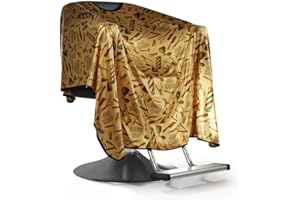 BM BARBER MOOD Capa de peluquería de satén dorado, original Barbermood Barber Cape, profesional de diseño de pelo para peluquería, 138 x 158 cm, ajustable, lavable., dorado