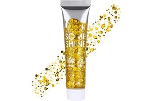 AYBUY Glitter Corpo Gel, 18g Gel Glitter Viso, Make up gel, Viso, Capelli, Unghie, Occhi, Labbra, Chunky Brillantini per capeli Decorazione per Musica, Festival, in Maschera(A-Oro)