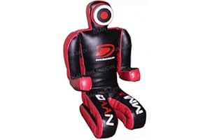 Daan Mma Sacco da boxe con manichino per allenamento MMA, 177,8 cm, versione XL, in pelle sintetica, colore nero e rosso