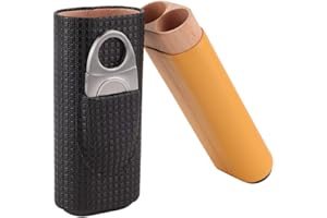 KEYREN Zigarren-Etui Mit Zedernholz Ausgekleidet, Humidor Schwarzes Leder, Zedernholz Reise-Zigarrenetui mit Humidor für 2 Röhren Zigarrenhumidor mit Zigarrenschneider