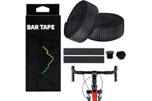 BIUCHJIU Road Bike Handlebar Tapes Breathable Hexagon Non-Slip Bike Handlebar Tape Bicycle Bar Strip with Bar End Plugs and Adhesive Tape for Touring Cycling and Road Racing (2PCS Per Set, Black)