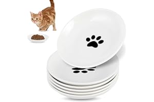 Galerie SV 6 Stück Futternapf Katze - Katzen Napfset - Katzennapf Keramik - Katzennapf ErhöHt - Napf Katze - Katzen Fressnapf - ErhöHter Futternapf Katze - Weiss (Cat Paw Pattern)