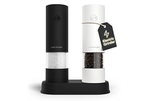LARS NYSØM Set de Molinillos de Sal y Pimienta Eléctricos | Molinillos Automáticos con Molino de Cerámica Ajustable | Molino de Especias a Pilas (Black/White)