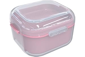ARGOMAX Denture Case, Denture Cup for Soaking Dentures, Thorough Cleaning of Dentures, Retainer, Clear Braces (Clear Case + Pink Filter and Tray).