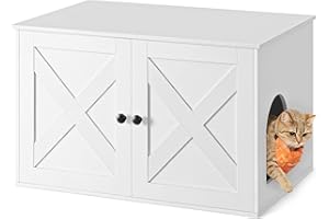 Feandrea Domek toaletowy dla kota, budka, szafka na kuwety dla kota, ze zdejmowaną przegrodą, ociekaczem do kuwety, stolik kawowy, 80 x 53 x 50 cm, biały PCL002W01