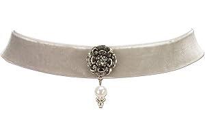 Costume Necklace Velvet Ribbon Ornament with Pearl – Women's Velvet Choker Close-fitting, Choker Necklace Elastic for Costume Blouse, Dirndl Necklace, Dirndl Jewellery Choker for Oktoberfest (in