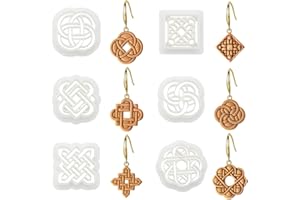 SUNNYCLUE 1 Caja de 6 cortadores de Arcilla para Pendientes Cortadores de Arcilla Polimérica Moldes de Textura Boho Retro de Plástico Blanco de Estilo Chino Cortador de Nudos En Relieve Vintage para