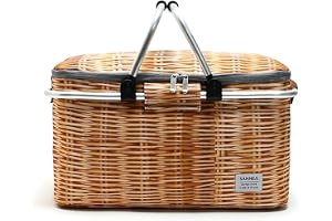 Vikbar picknickkorg 25 l – kylkorg i rottinglook för camping | 3-lagers isolering, upp till 6 timmar Kylning, upp till 4 timmar Varmhållning, 600D Oxford, aluminiumram, 5 cm platt vikbar