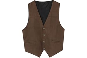 Beokeuioe Chaleco casual de piel marrón botones a presión terciopelo chaleco de ante chaleco vintage medieval vaquero boda chaleco chaleco de cuero chaleco de gamuza para hombre chaleco de camionero