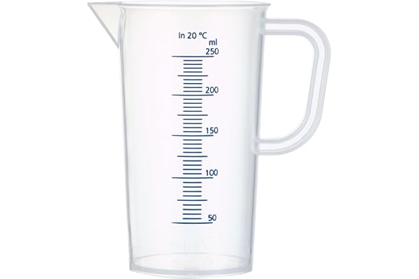 neoLab Verre doseur de 250 ml en polypropylène autoclavable - Verre doseur transparent laiteux en plastique gradué de 10 ml en bleu - Incassable et passe au lave-vaisselle - Avec bec verseur et