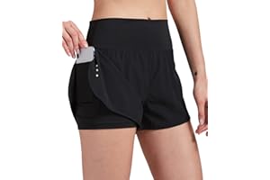 VIGVAN 2 in 1 Laufhose Damen Sport Shorts Sommer Kurze Hose Schnelltrocknend Fitness Yoga Shorts Gym Jogging Training Sporthose für Damen mit Taschen
