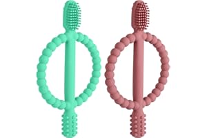Aolso Zabawka do gryzienia dla niemowląt, 2 sztuki szczoteczek do zębów dla dzieci, szczoteczka do zębów dla niemowląt, bez BPA, do stymulacji i masażu obolałych dziąseł, od 3 miesięcy