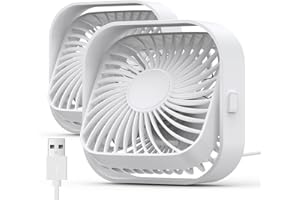TOPK USB Desk Fan, [2Pack] Strong Airflow&Quiet Operation Mini Personal Fan, 3 Speed Wind Small Fan, 360° Rotatable Table Cooling Fan for Home Office and Desktop White