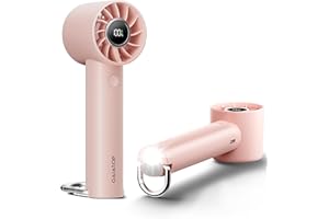 gaiatop Turbo Hand Held Fans with LED Torch Clasp Base, USB Rechargeable Portable Fans Mini Desk Fan, Digital Display Travel Essentials for Home Office School Outdoor Camp, Gifts for Women, Pink