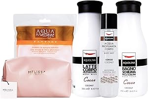 YESHI SET A-QUOLINA COCCO: BAGNO SCHIUMA 250ML+LATTE CORPO 250ML+PROFUMO 150ML +MELISSA POCHETTE +SPUGNA (COCCO)