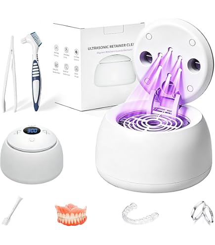 Ultrasonic Retainer Cleaner – 45kHz With UV Sterilization, 200ml Capacity, For Dentures, Night Guards, Jewelry