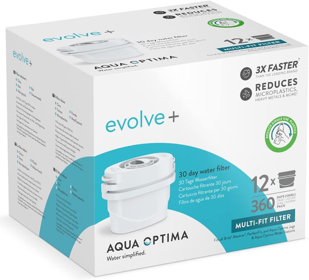 Aqua Optima Filtros Evolve+ - Compatible con Jarras Brita y Filtros Maxtra* - Reduce Cal, Cloro y Otras Impurezas (12)