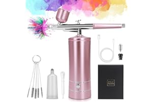 HEBERUCK Juego de aerógrafo inalámbrico, 10 lpm, pistola de aerógrafo inalámbrica, portátil, juego de compresor de aire recargable, de aluminio para uñas, pintura de modelo, maquillaje de pasteles, boquilla de