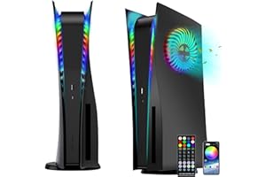 Faceplates with Kühlöffnungen RGB-Licht für PS5 Konsole, Megadream Cover Ersatzplatten Shell Zubehör Anti-Scratch Dustproof, mit LED-Beleuchtungspaket für PlayStation 5 Disc Edition (Schwarz)