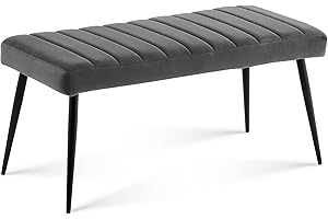CLIPOP Vintage Velvet 2-Seater Upholstered Dining Bench Seat Shoe Bench for Hallway Indoor Ottoman Bench for End of Bed, Living Room (Grey)