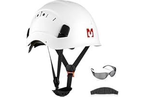 Mustbau Casco di Sicurezza, Casco Protettivo EN397 con Occhiali Antiappannamento, Fascia Regolabile da 53 a 63cm, Materiale ABS Resistente Per Uomini Donne
