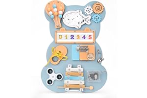 Yontwe Tableau occupé Montessori Plateau de Jeu sensoriel Apprentissage de la motricité Fine Planches d'activités sensorielles en Bois Faites à la Main Jouet d'éducation précoce 1-6 Ans