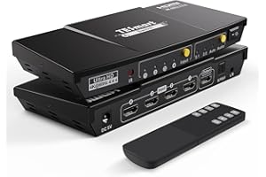 HDMI Switch, TESmart HDMI Switch 4 in 1 Out 4K60Hz mit 3.5 mm Audio Extractor, 4 Ports Hdmi Umschalter mit Automatischem Umschalter und Drahtloser IR-Fernbedienung für Gaming Konsole & Home Office