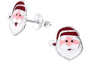 Laimons Orecchini da bambina a forma di Babbo Natale, 10 mm, colore bianco, rosso, in argento sterling 925, Argento