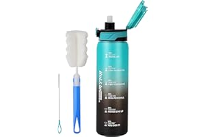 YOUNGCLUE 1L Water Bottle with Straw,Sports Drinks Bottle Leakproof,1 Litre Water Bottles with Time Markings BPA Free,Adults Water Bottles for Gym,Office, Travel,Cycling (Cyan Black)