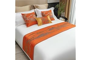 QRGMKL New Bed Runner Simple Chinoiserie Bed Scarf Jacquard Fabric Bed Runners and Matching Cushions Soft No Fading Bedspread for Bedroom and Hotel-Orange||2 Pillowcases(30X50cm)