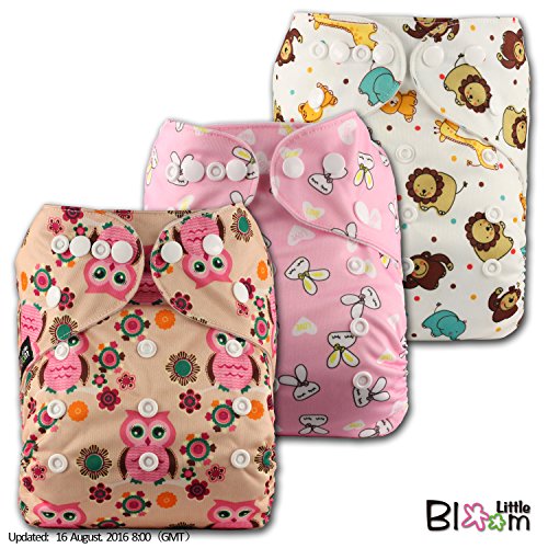 LittleBloom, Reusable Pocket Cloth Nappy, Fastener: Popper, Set of 3, Patterns 325, With 3 Microfibre and 3 Bamboo Inserts, (see "Special Offers and Product Promotions" for Special Offers Detail)