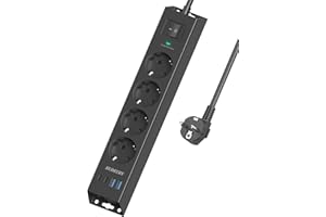 SUDEERY Multiprise 4 prises avec USB C, 8 en 1, montage mural avec interrupteur et câble de 2 m, multiprise avec parasurtenseur pour bureau, cuisine (noir)
