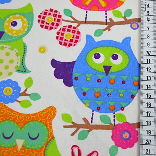 Baumwoll-Stoff „Eule Lea“ bunt aus 100% Baumwolle / Öko-Tex Qualität / Meterware ab 25cm / FX-2 - 3