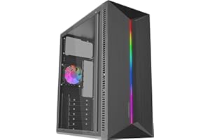 Mars Gaming MC-Blaze, Caja Gaming ATX, 1x Ventilador FRGB Trasero 80mm, Tira LED RGB Frontal con Múltiples Efectos, Ventana Lateral Completa, Semitorre PC con Amplia Capacidad Interna, Negro