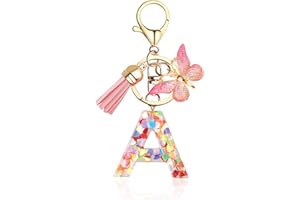 DAJISI Initial Letter Keychains for Women and Girls, Alphabet Initial Letter Key Ring Tassel Butterfly Pendant Keychain for Wallet Backpack Handbags