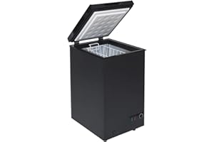 SIA CHF100BL Black Chest Freezer with Removable Wire Basket, 80L Freestanding Freezer, 48cm Wide, Adjustable Temperature Control, E Rated, 2 Years Parts And Labour Guarantee