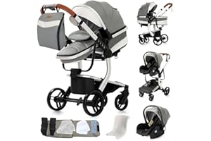 DZIRANAM Cochecito 3 en 1 con portabebés, sistema de viaje, plegable, de lujo, con vista panorámica, incluye bolsa de mamá (Gris)