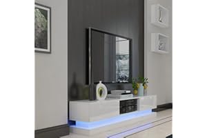 NAIMP TV Stand Cabinet Unit White 160cm With 16 Color RGB LED Lights for 43 50 55 60 65 inch 4k TV, Modern High Gloss Door & Matt Body TV Cabinet TV Unit & 2 Drawers Storage for Living Room