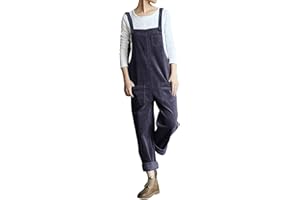 PETALUM Womens Casual Corduroy Jumpsuit Retro Sleeveless Bib Overalls Dungarees with Pockets
