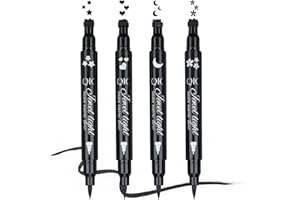 Yuccer 4 Piezas Delineadores de Ojos Liquido Eyeliner Waterproof Stamp Lapiz de Ojos Negro Impermeable Cosméticos de Maquillaje Mujer (Estrella + Luna + Corazón + Flor)