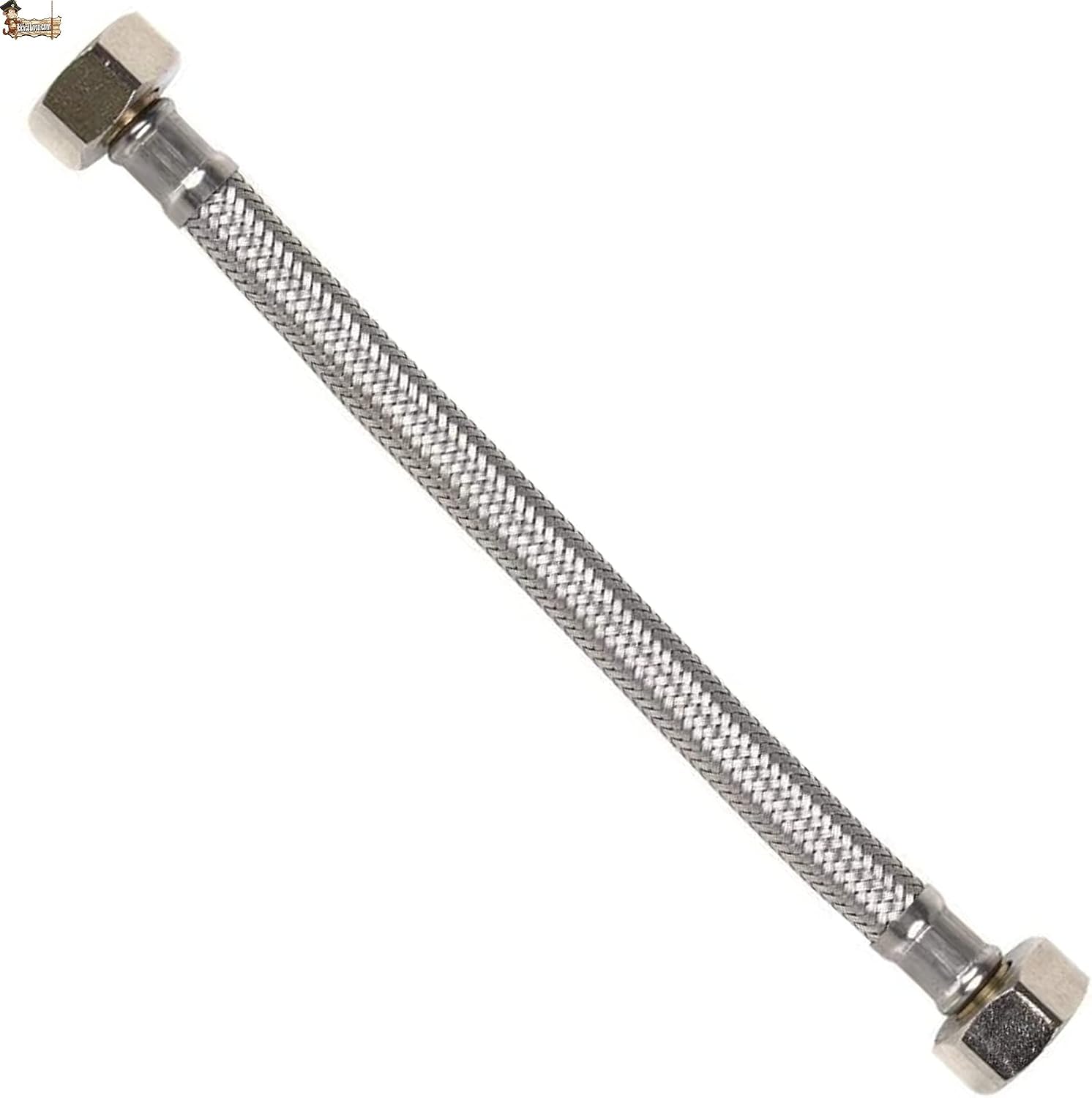 BricoLoco Latiguillo de fontanería flexible de agua para cisterna wc, grifo lavabo o fregadero de cocina o baño. Acero inoxidable. Racores de latón. Hembra – hembra. (1, 3/8"-3/8" Largo 25 cms.)