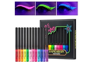 Beauty Searcher Set d'eyeliner liquide fluorescent, 12 couleurs UV Glow Matte Eyeliner, peinture fluorescente waterproof longue durée pour le visage pour l'usage quotidien et la mascarade de carnaval