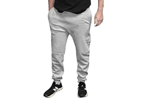 True Face Mens Casual Tracksuit Bottoms Cargo Pockets Joggers Trousers Pants, Grey, Long Length, Straight, Regular, Fitness Exercise