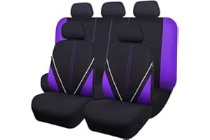 Flying Banner Universal Breathable Mesh Cloth Car Seat Covers Full Set Airbag Compatible Cushions Protector (Black and Purple)
