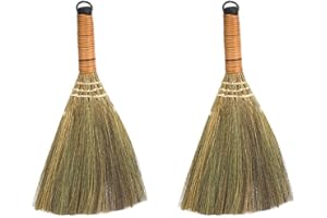 LIFKOME Portable Desk 2Pcs Indoor Grass Broom Whisk Broom Thai Handle Broomstick Sweeping Cleaning Tool Asian Handmade Craft Broom for Home Kitchen Bedroom Hand Tools