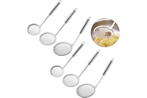 TOPZEA 6 Pack Hot Pot Fat Skimmer Spoon, 304 Stainless Steel Fine Mesh Skimmer Kitchen Food Strainer Foam Oil Filter Spoon with Long Handle for Skimming Grease, Cooking Frying Oil, 3 Sizes
