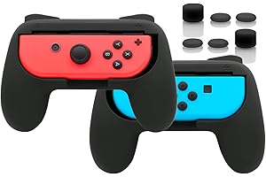 Griffe Zubehör für Joy Con Controller Halterung für Switch & Switch OLED mit Joystick Kappen, Gummierte Comfort Grip für JoyCon mit 3 Paar Daumengriffen - Schwarz