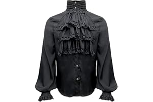 Duohropke Men's Pirate Shirt Ruffle Colonial Shirt Renaissance Poet Ruffle Shirt Steampunk Vampire Gothic Costume